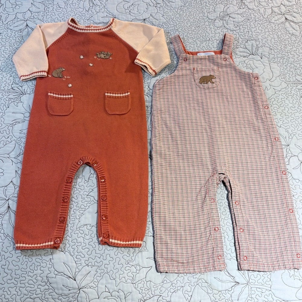 JANIE AND JACK Fall Layette Bear Motif 2-Piece Outfit Set Rust Tan 6–12 Months💛 - Picture 15 of 15